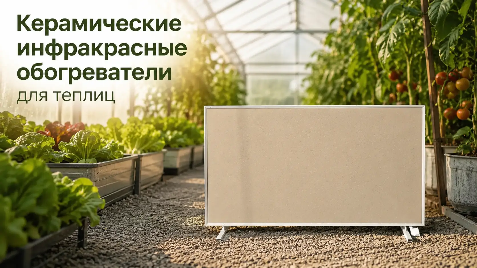 Инфракрасные керамические обогреватели Nikapanels установленные в теплице для круглогодичного выращивания